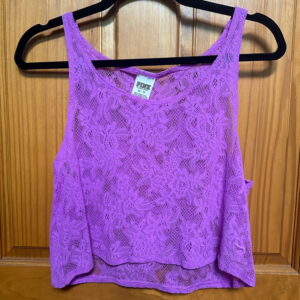 Victoria’s Secret PINK purple lace sleeveless cropped tank top size XS